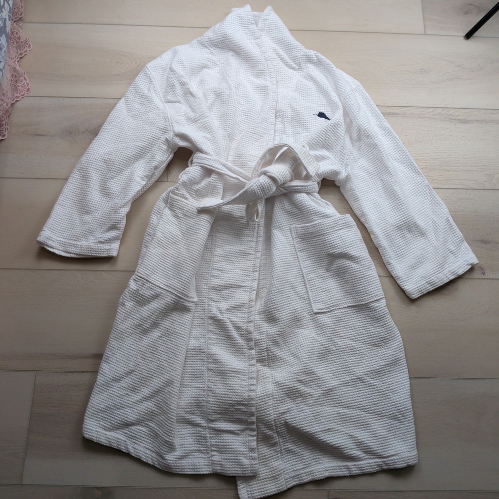 Tommy Bahama Mens White Waffle Weave Cotton Robe Marlin Logo L/XL ZTB57380